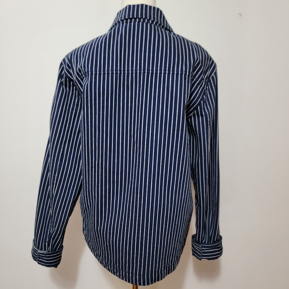 Trucker Jacket Calvin Klein Navy & White Striped Collared Medium Unisex Utility - Picture 11 of 16